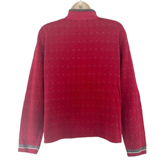 VTG Woolrich Woman's Sz L Full Zip Red Cardigan Sweater Moose Cabin Mountains - Picture 3 of 8